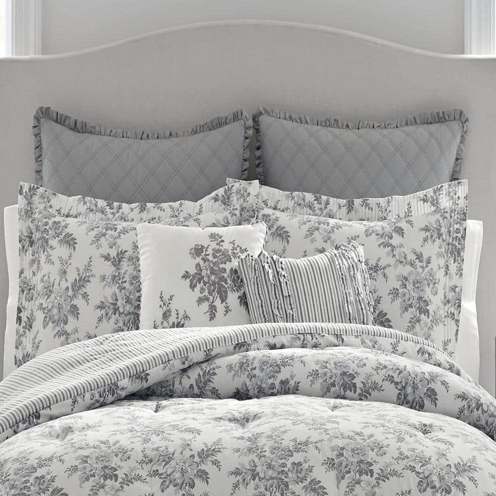 Laura Ashley Laura Ashley Annalise Floral Grey Cotton Bonus Comforter Set