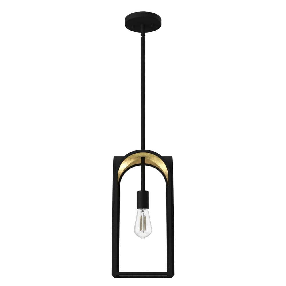 Dukestown 7.5" Mini Pendant in Natural Black Iron with Gold Leaf