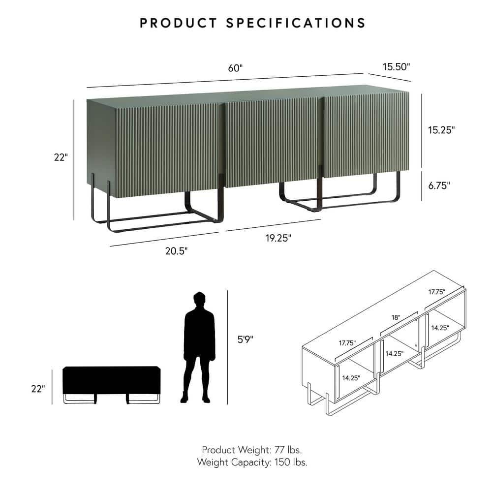 miBasics Forast Modern 3 Door Storage TV Stand for TVs up to 65" Indigo Blue