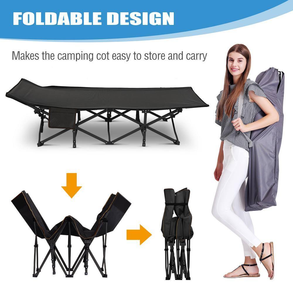 ABORON Portable Folding Camping Cot with 2 Sided Cushion & Carry Bag, 75''x28'' Folding Sleeping Cots, Folding Bed Cot for Adults & Kids