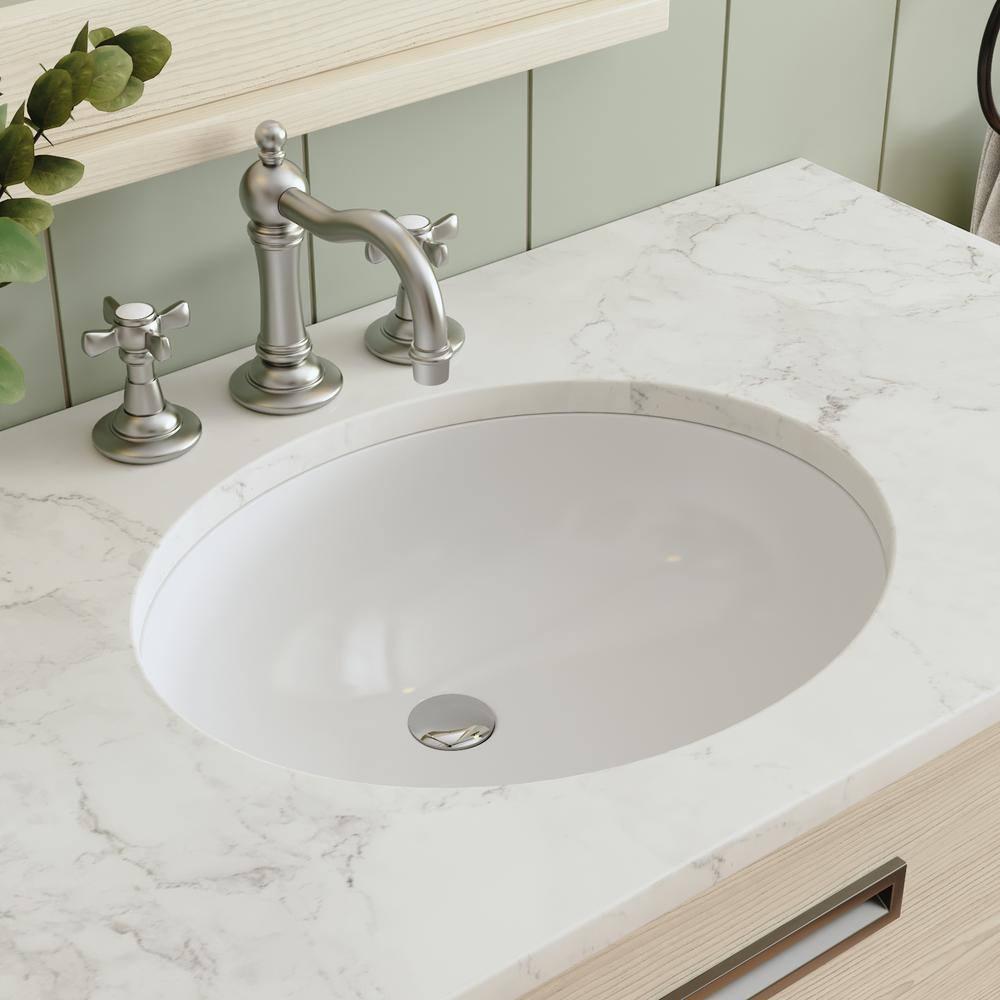 DeerValley Symmetry 19 1/2" X 16" Oval Vitreous China Undermount Bathroom Sink with Overflow