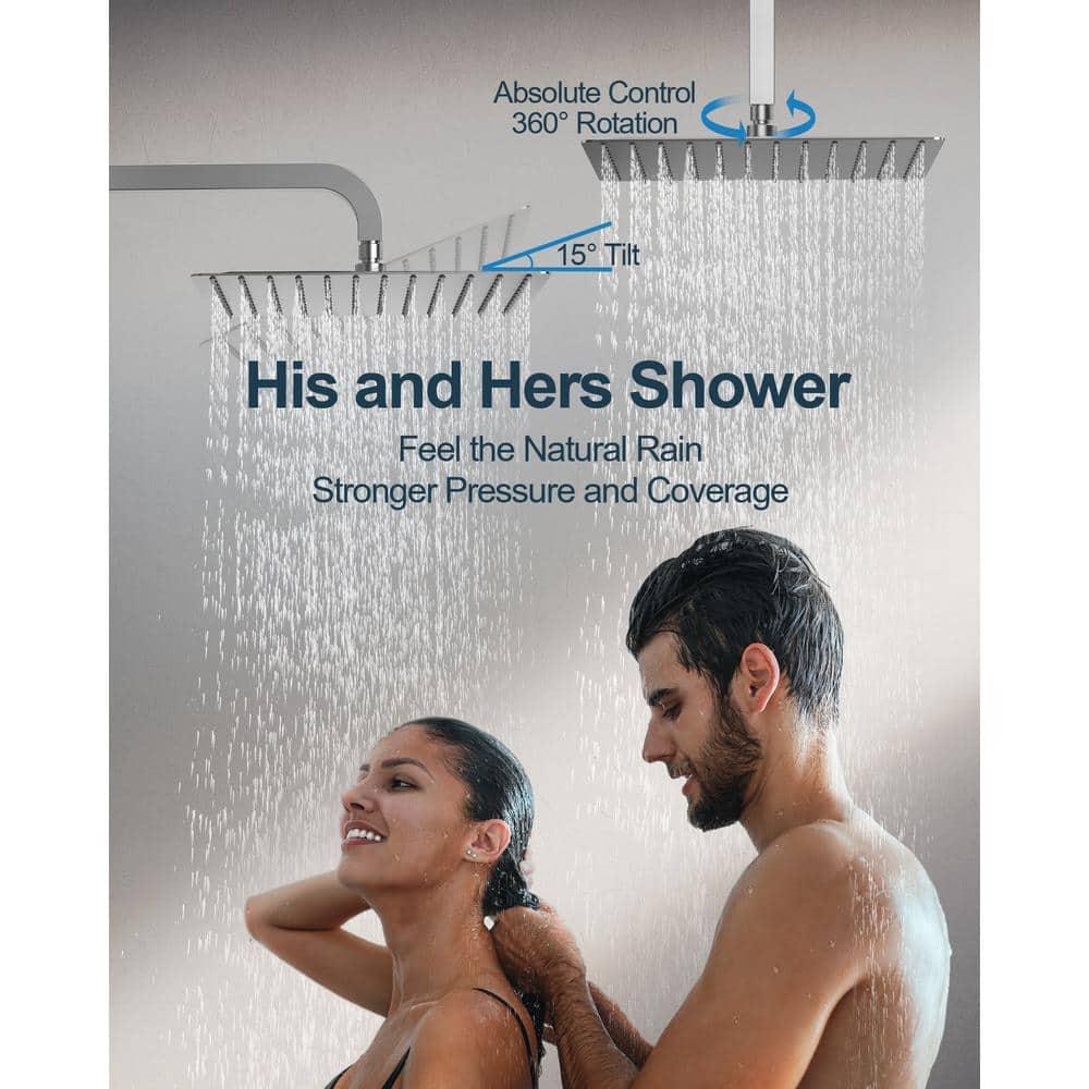 Thermostatic Dual Heads with 12" Rain Shower Faucet, Hand Shower and 3 Body Jets Matte Black