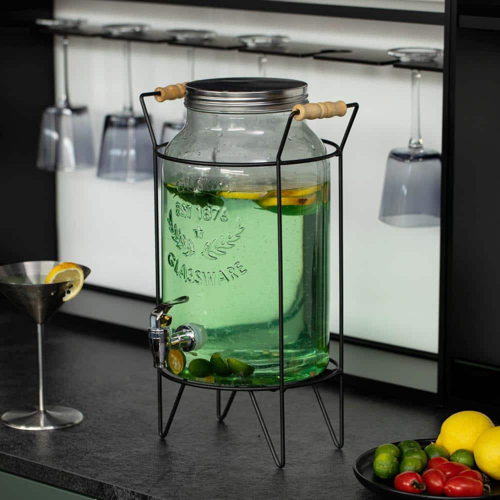 Basicwise Basicwise 1.6-gallon Glass Drink Dispenser With Stainless Steel Spigot – Water And Juice Container, Lemonade Stand, Beverage Dispenser For Parties, Weddings, Birthdays, And Family Business Meetings