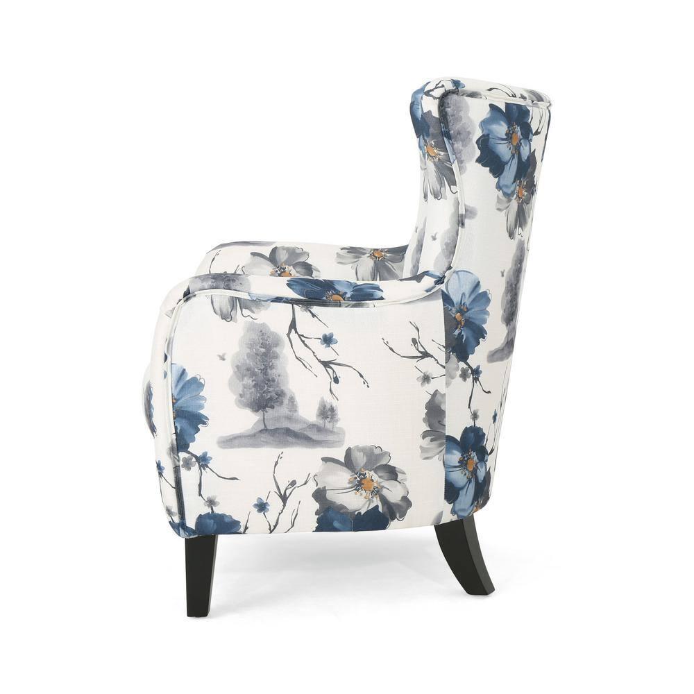 Arabella Dark Brown Floral Velvet Wood Club Accent Chair