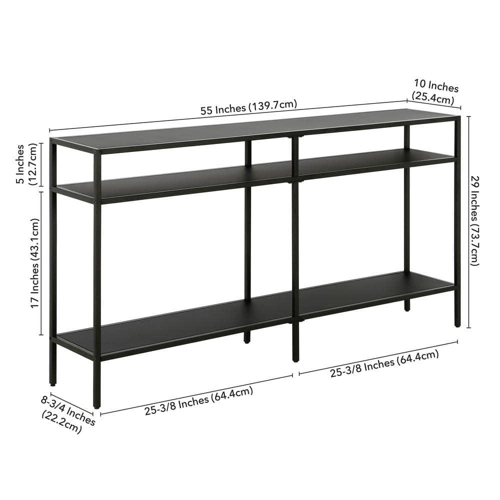 55" Black Bronze Console Table with Metal Shelves - Henn&Hart