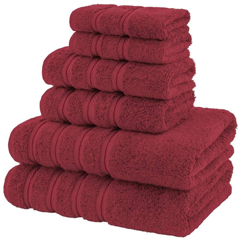American Soft Linen 6 Piece Towel Set, 100% Cotton Bath Towels for Bathroom, Bordeaux Red