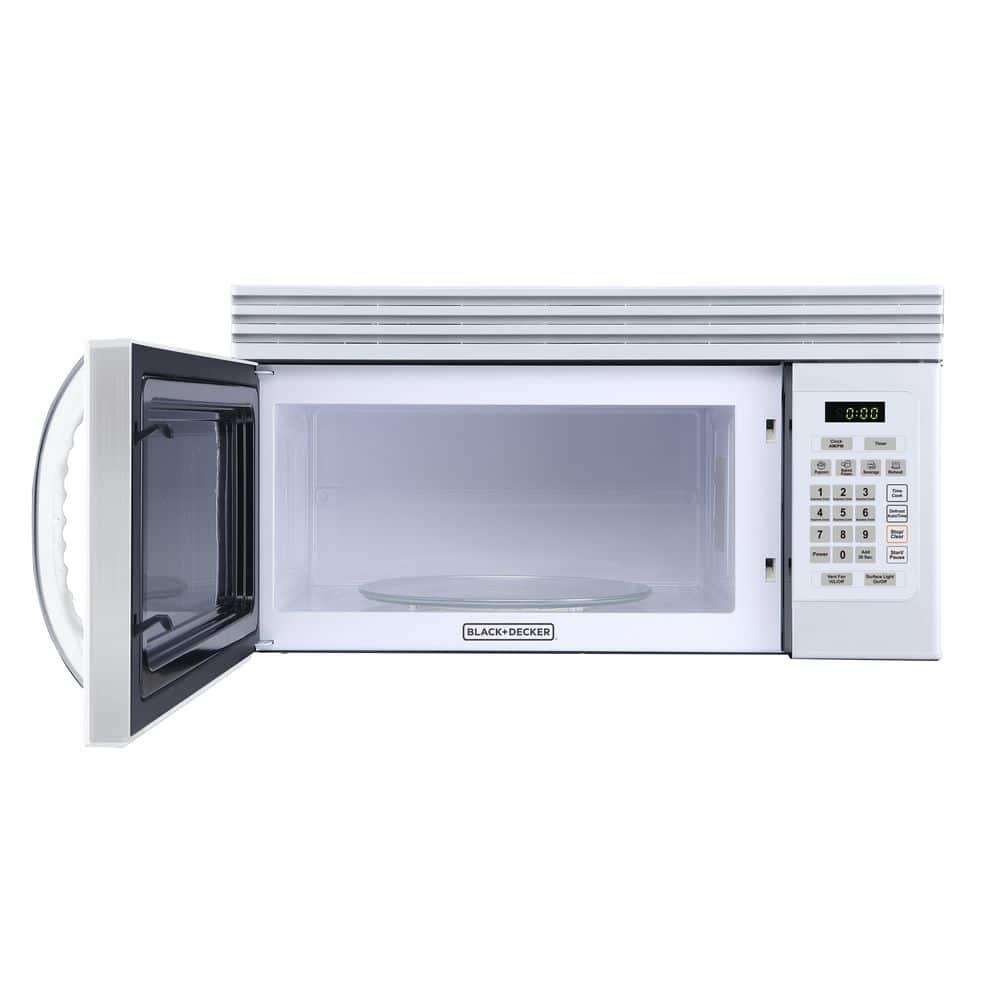 Black+Decker EM044KJNP10A 1.6-Cu. Ft. Over-the-Range Microwave with Top Mount Air Recirculation Vent, White