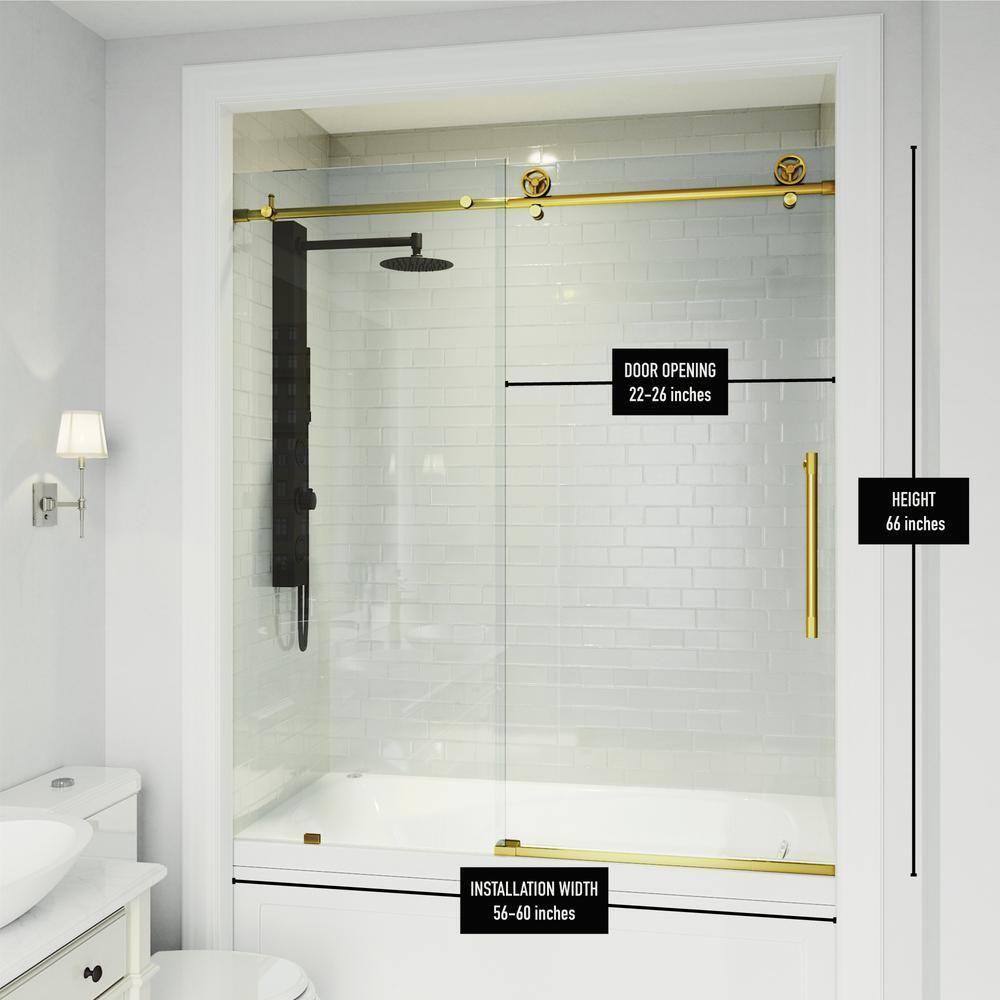 Cass 56-60" W x 66" H Sliding Frameless Tub Door with 3/8" Clear Glass