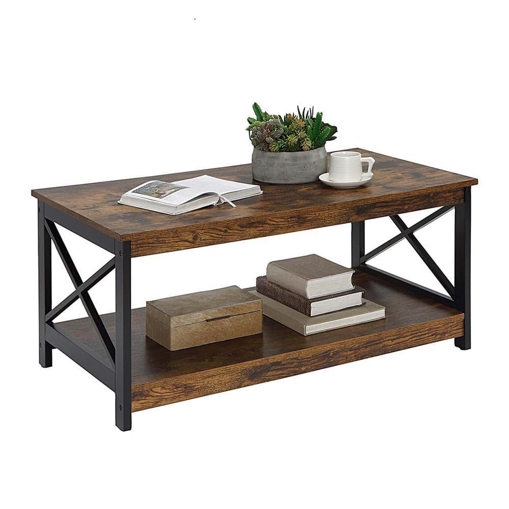 Convenience Concepts Oxford Coffee Table with Shelf, Barnwood/Black