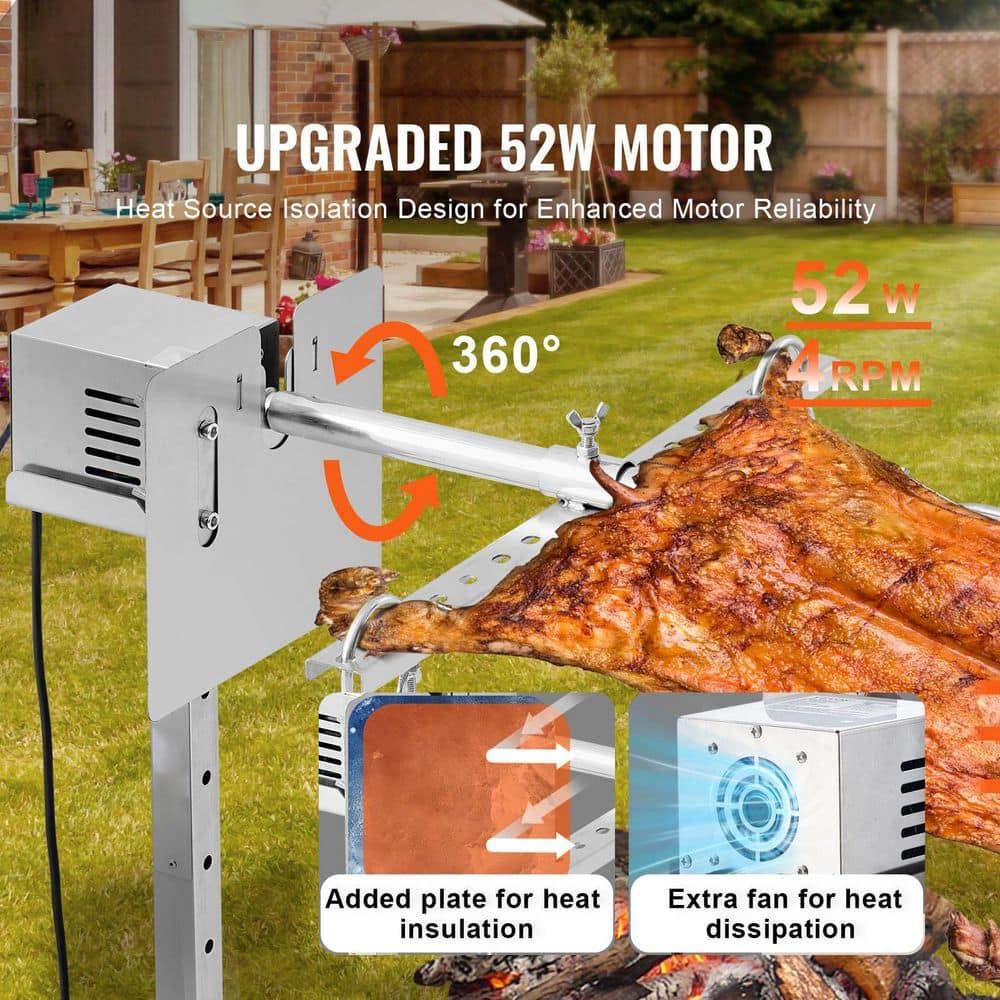 Electric BBQ Rotisserie Grill Kit, 132 lbs. Capacity, 56 in., 52W Motor, Stainless Steel, Spit Rod for Pig, Lamb