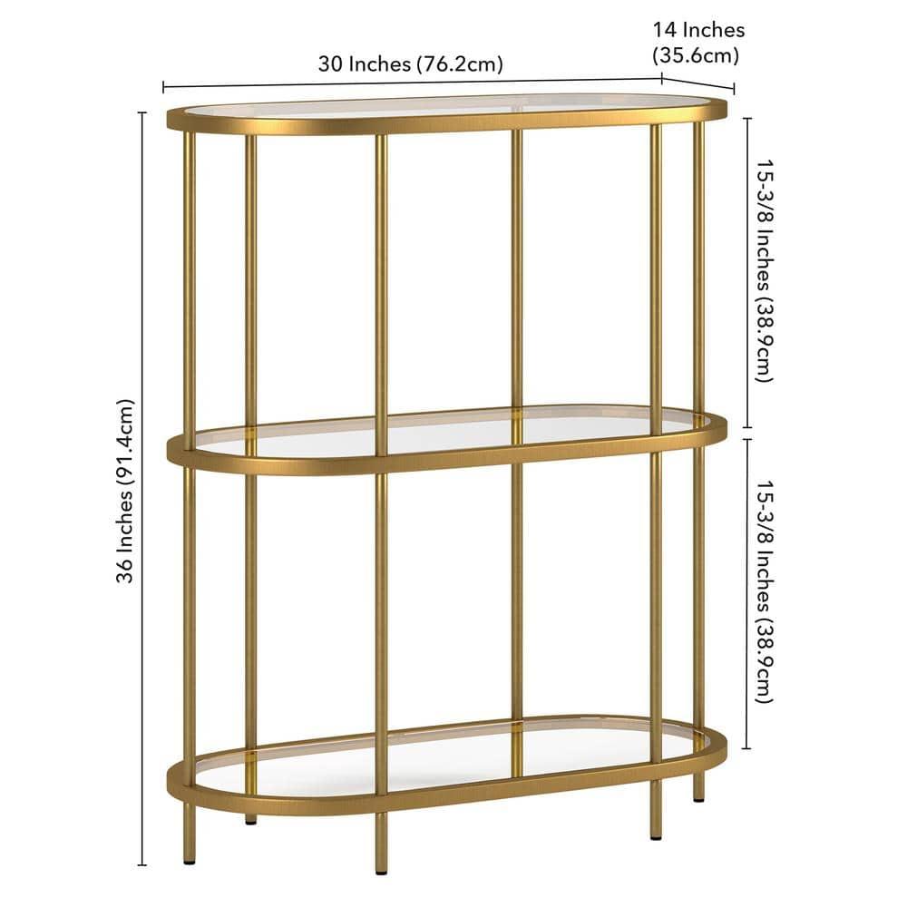 Evelyn&Zoe Leif 30'' Wide Oval Bookcase, Brass