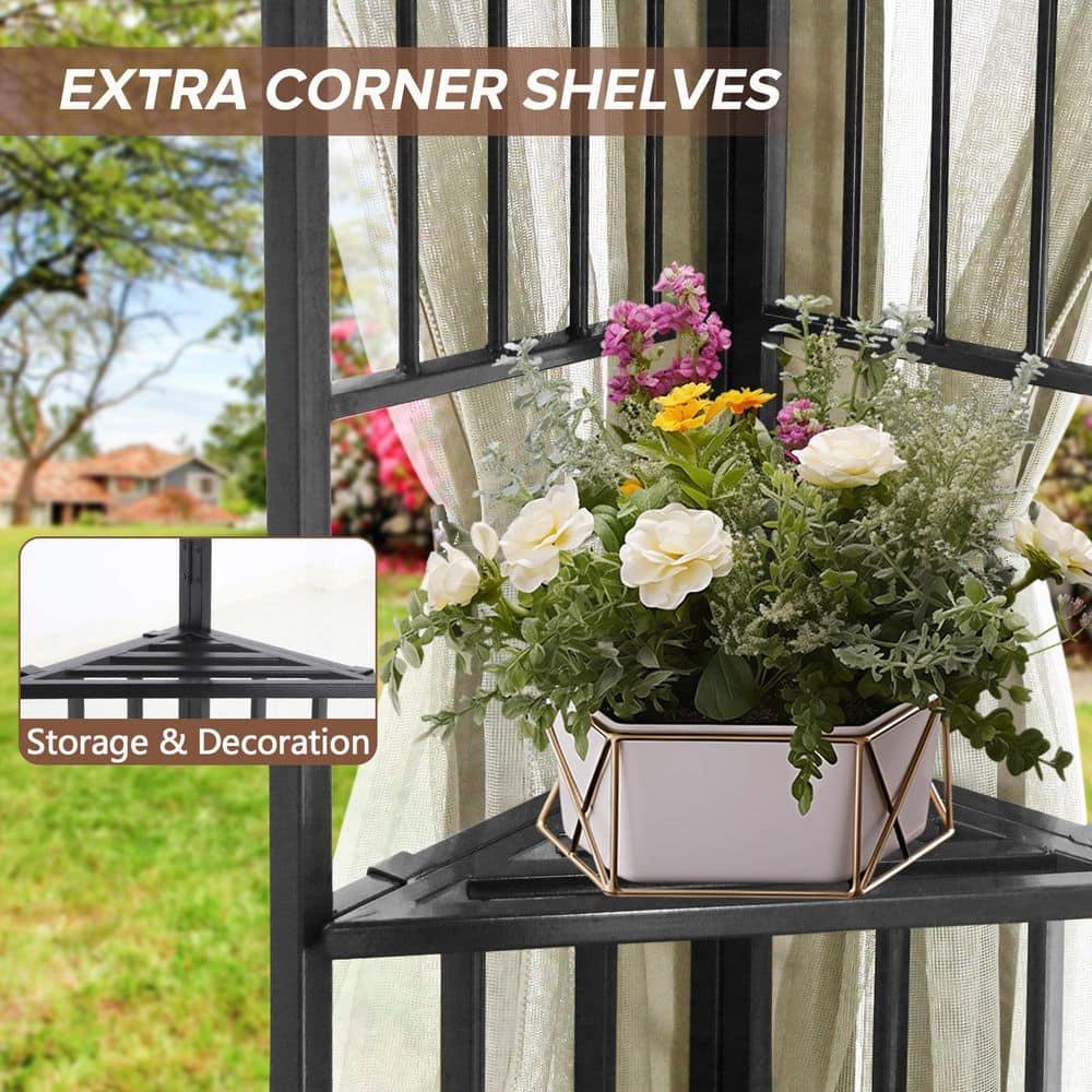 COOS BAY 8 Ft. W x 8 Ft. D Steel Frame Vented Soft Top Patio Gazebo with Mesh Netting, Corner Shelves