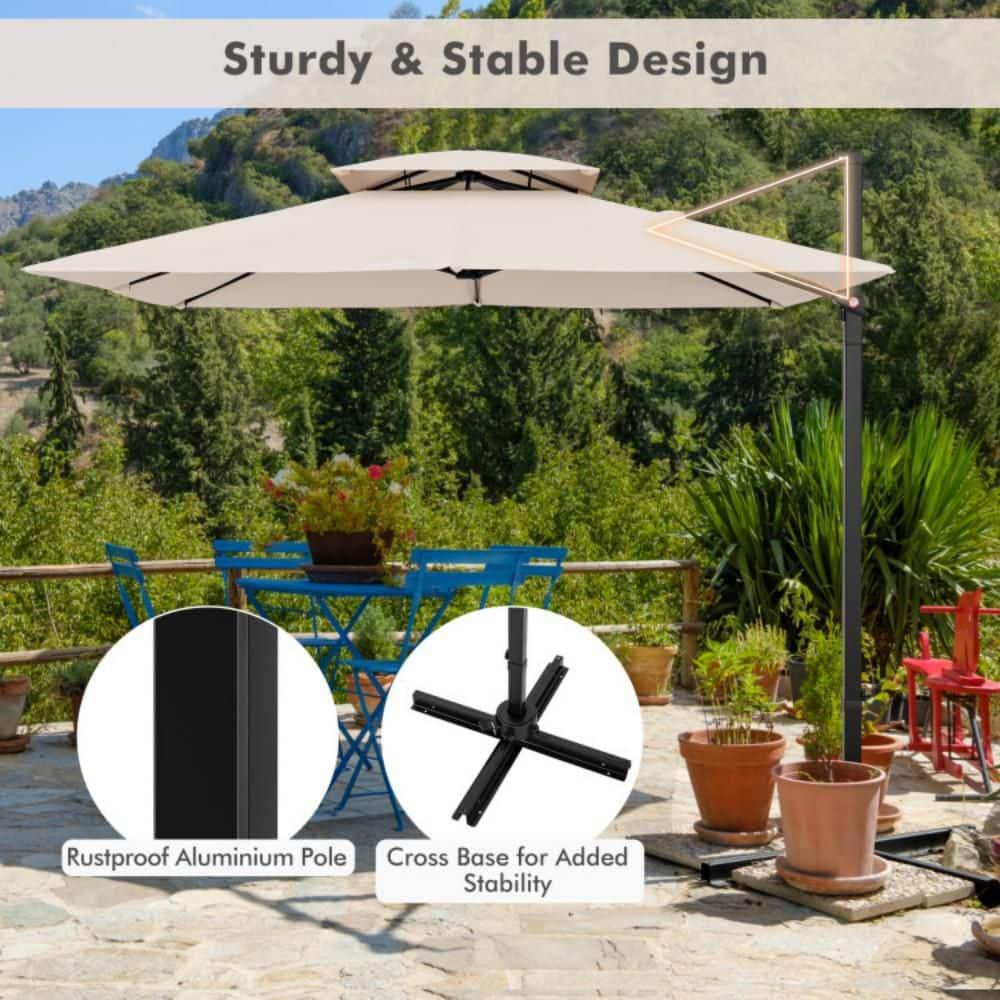 Arlmont & Co. 9.5 Feet Cantilever Patio Umbrella With 360° Rotation And Double Top