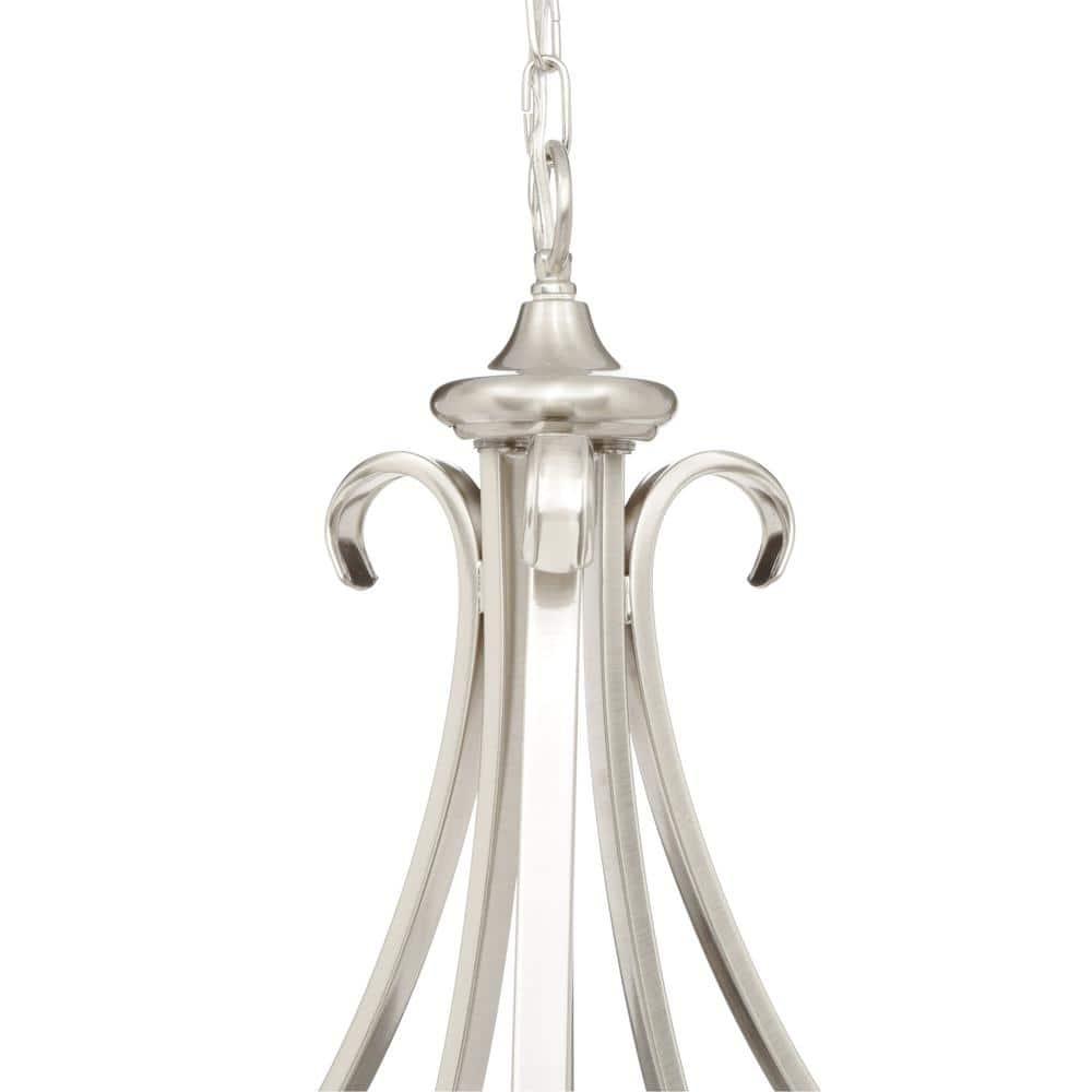 Progress Lighting Torino 3-Light Inverted Pendant, Brushed Nickel, Etched White Glass Bowl, Porcelain Material