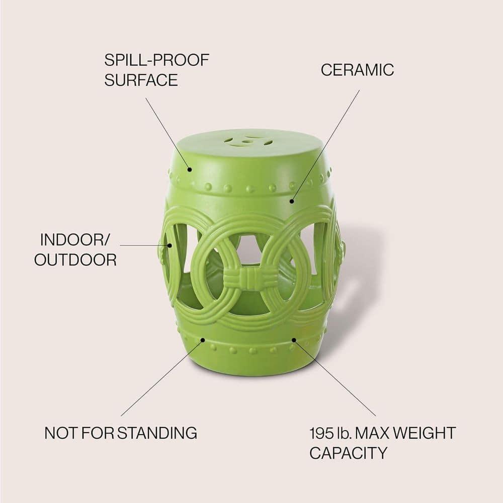 JONATHAN Y Lucky Coins 16" Chinese Ceramic Drum Garden Stool, Matte Green