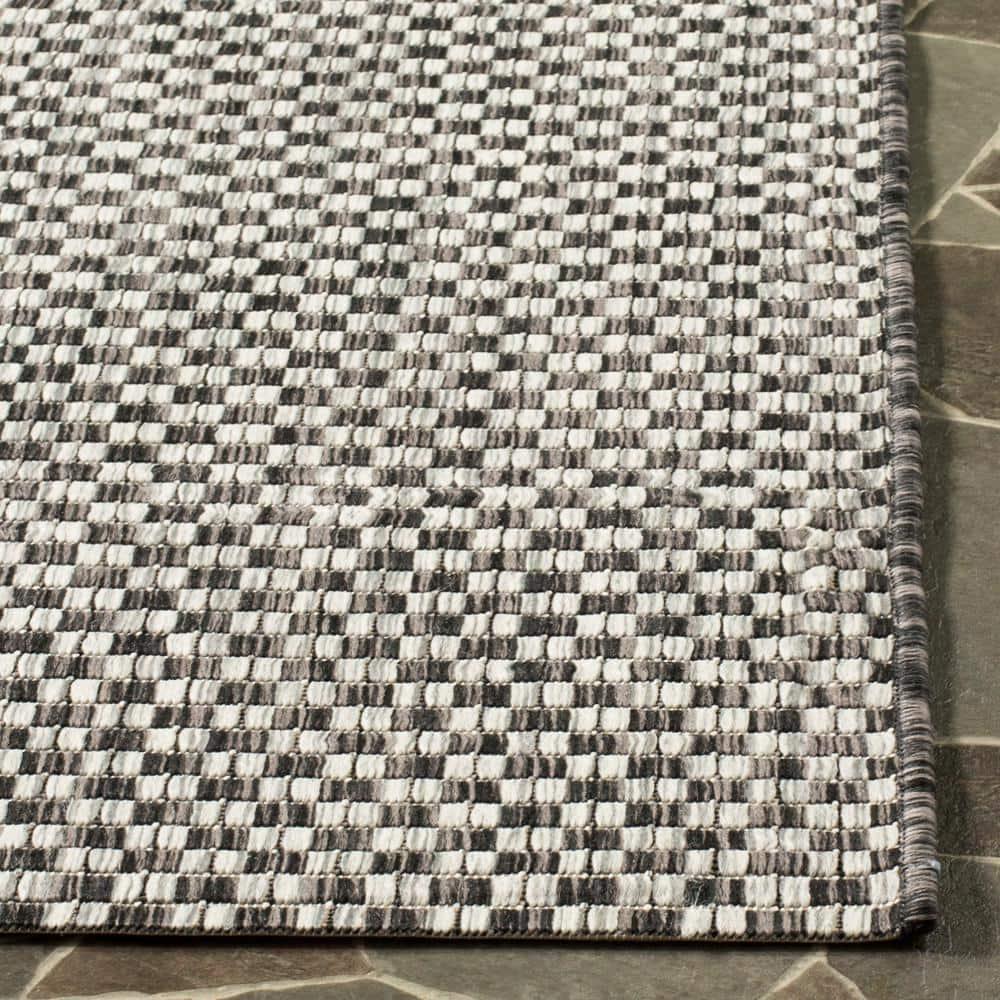 SAFAVIEH Courtyard Blair Checkered Indoor/Outdoor Runner Rug, Black/Light Grey, 2'3" x 14'