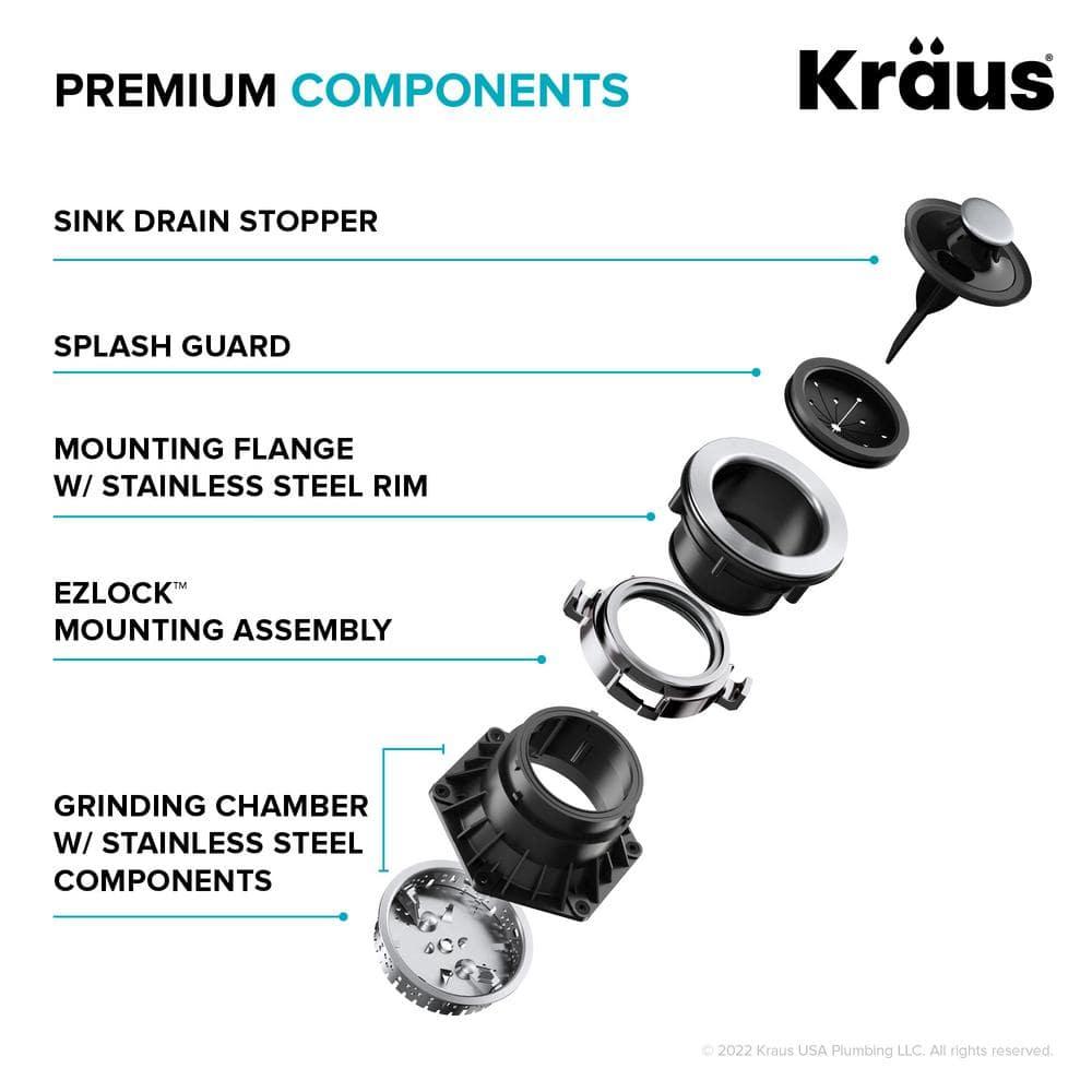 Black Stainless Steel Continuous Feed Garbage Disposal with Ultra-Quiet Motor