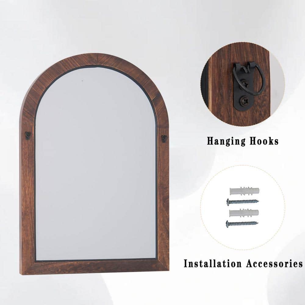 BEAUTYPEAK 36"x 24" Arched Bathroom Mirror Wall Mirror Wooden Frame,Brown