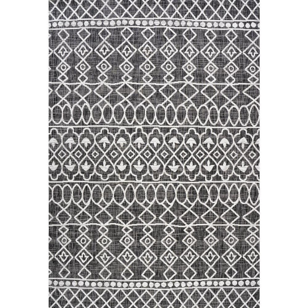 3'x5' Kafel Modern Bohemian Indoor/Outdoor Area Rug, Black/Ivory - JONATHAN Y