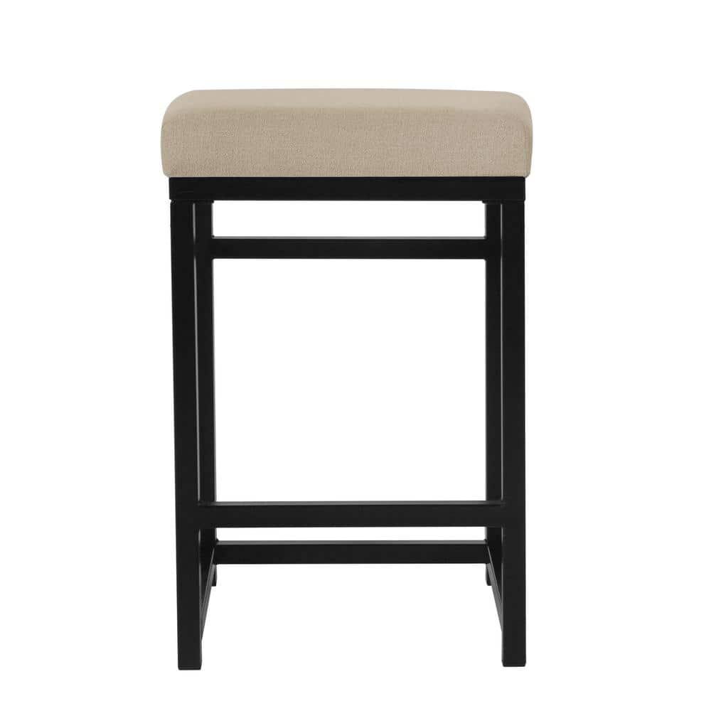 24" Open Back Metal Counter Height Barstool Light Tan - HomePop: Upholstered Rectangle Seat, Industrial Style