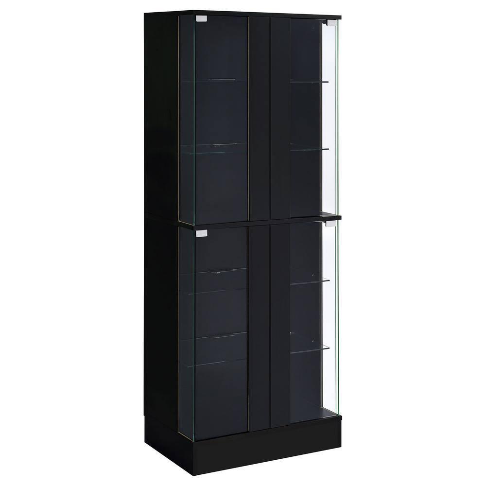 Coaster Cabra Modern Wood Curio Cabinet with Glass Shelves and LED Lighting Black High Gloss