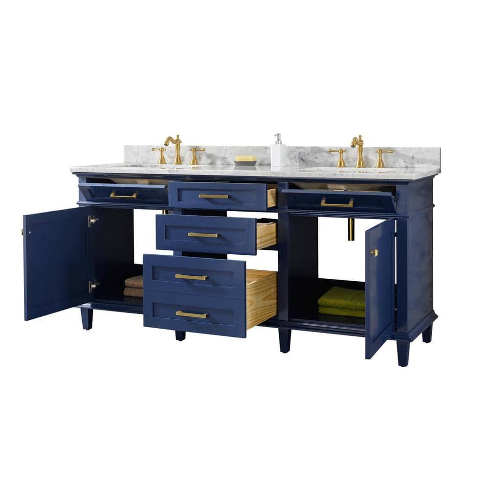 Legion Furniture 3-Drawer Wood & Marble Vanity Cabinet in Blue and White