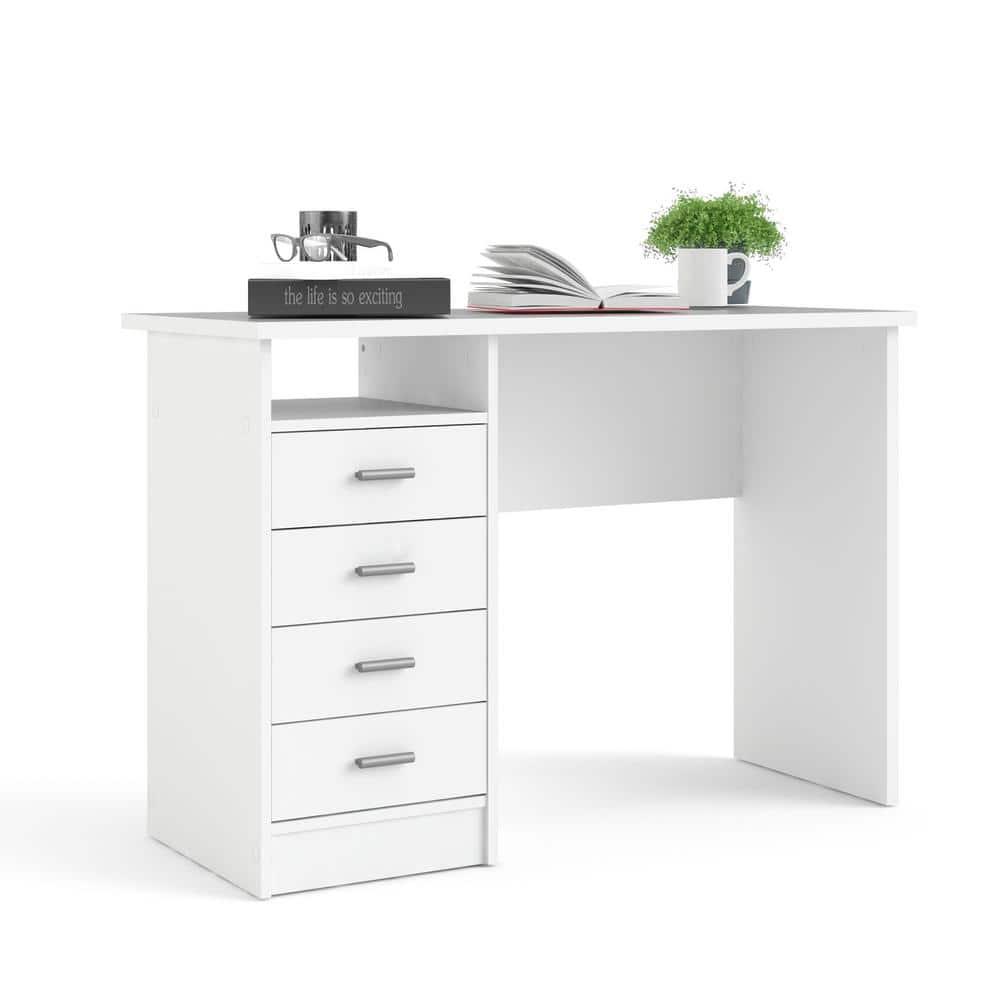 Tvilum Warner 4 Drawer Office Desk with 1 Shelf for Adults, White Finish