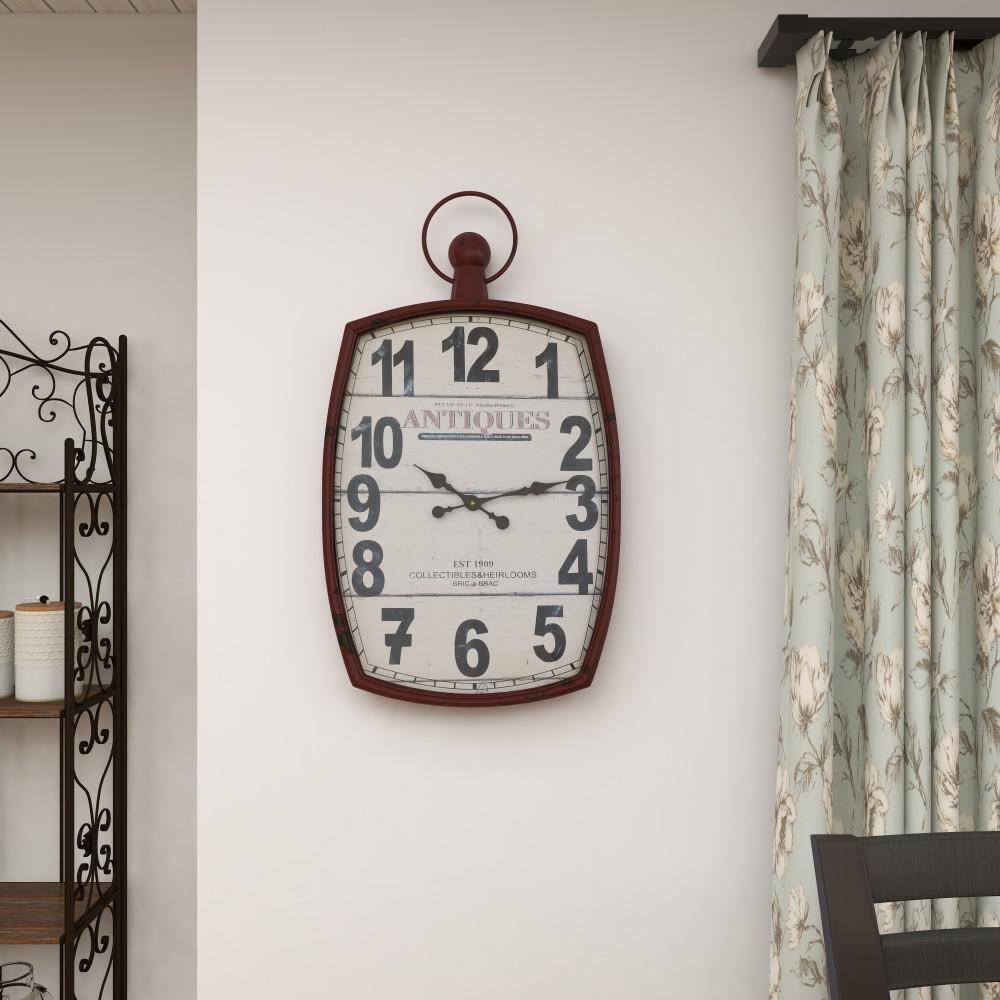 DecMode 19" x 33" Red Metal Pocket Watch Style Wall Clock