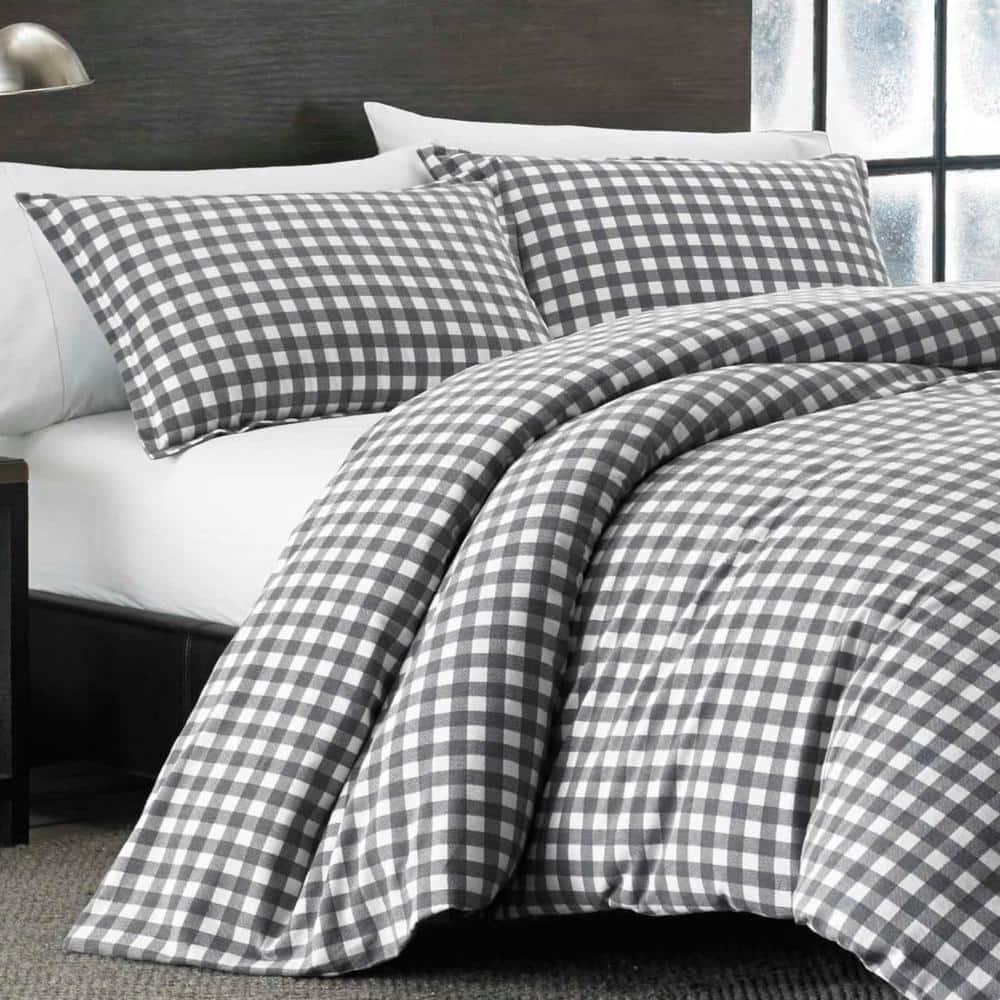 Eddie Bauer Eddie Bauer Preston Grey Cotton Flannel Reversible Comforter Set
