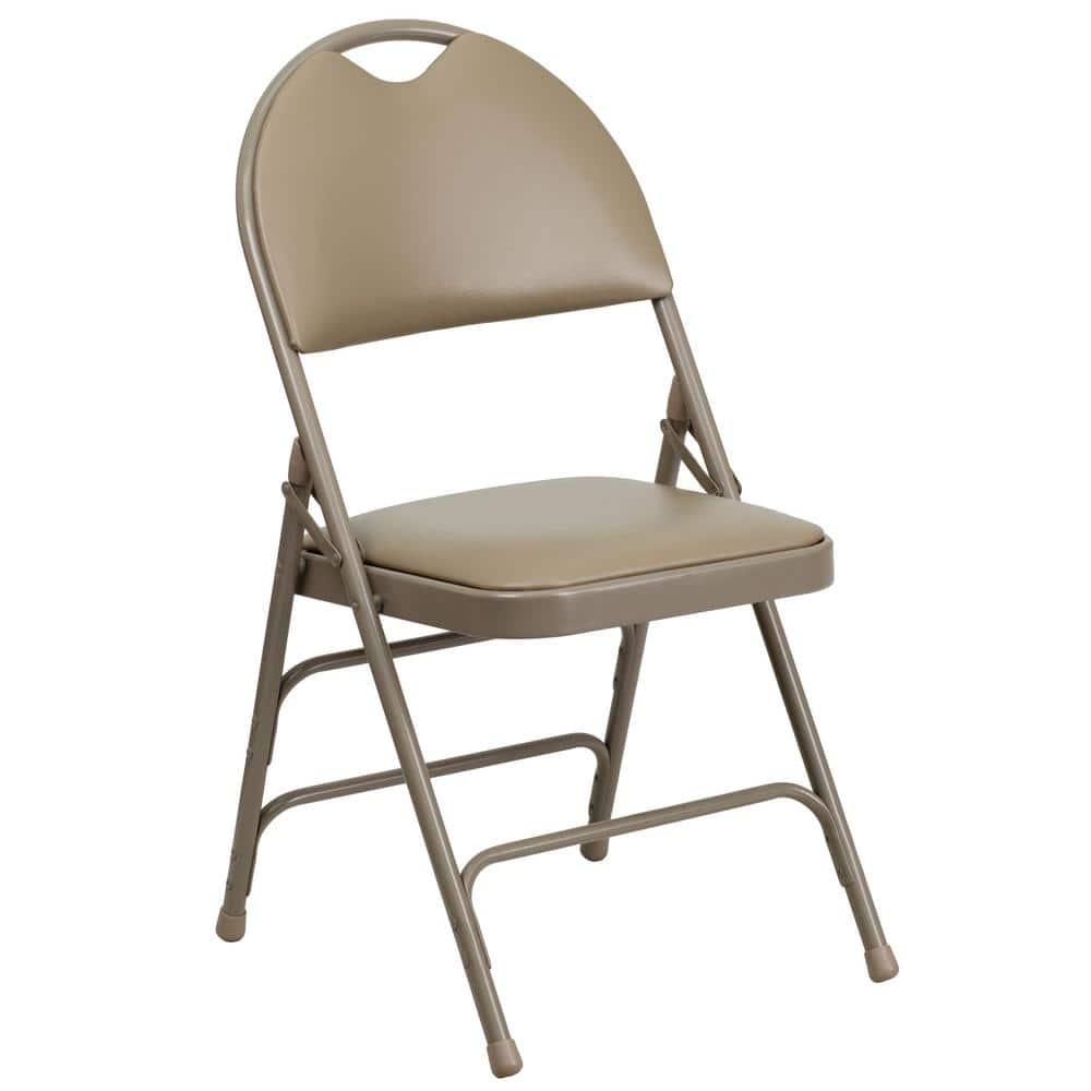 Executive Beige Vinyl High-Back Armless Chair with Metal Frame