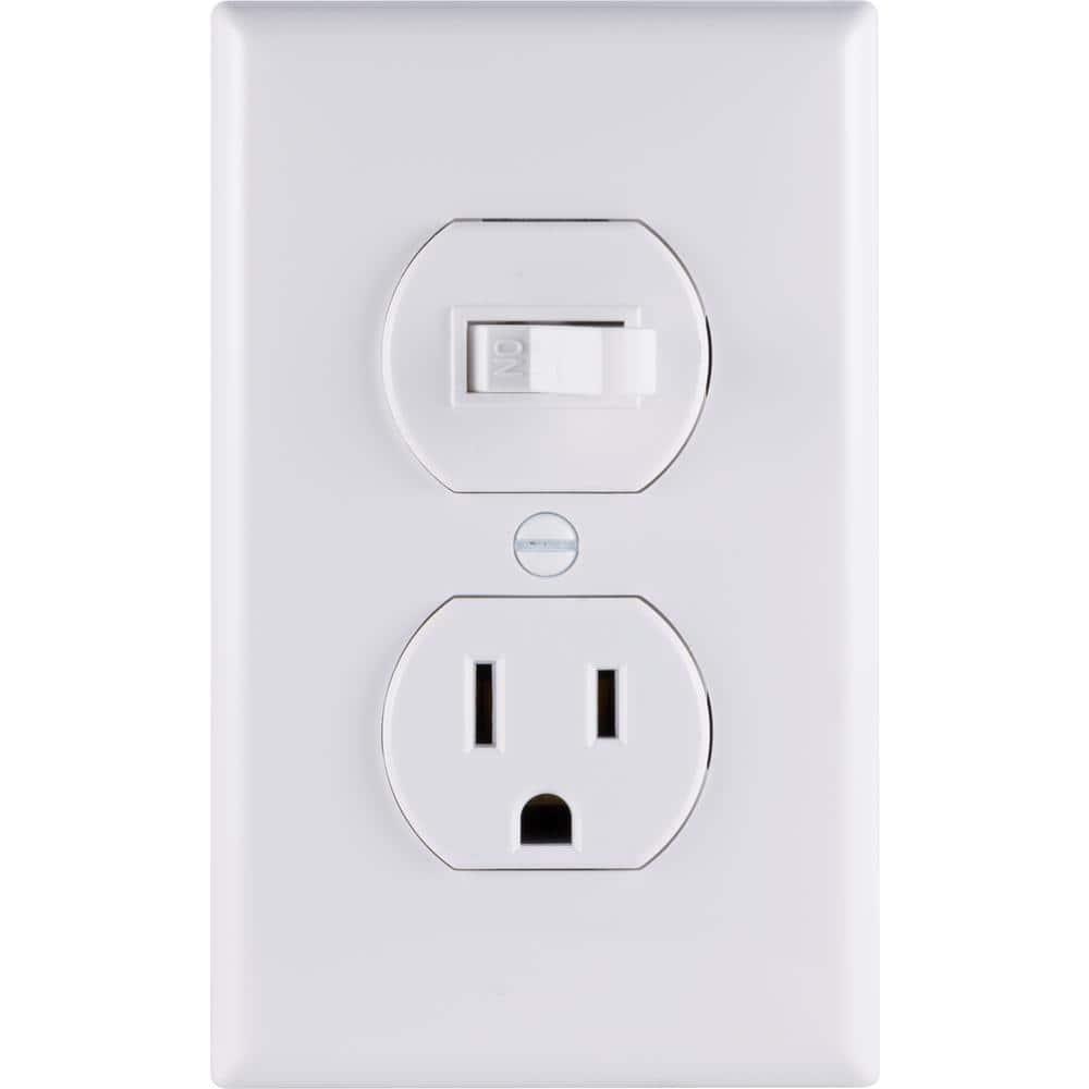 GE Wall Switch & Outlet Combo, Two-in-One Receptacle, 1 On/Off Toggle Power Switch, 1 Grounded AC Outlet Wall Plug, Single Pole, 3 Prong, 15 Amp, UL Listed, White, 59797