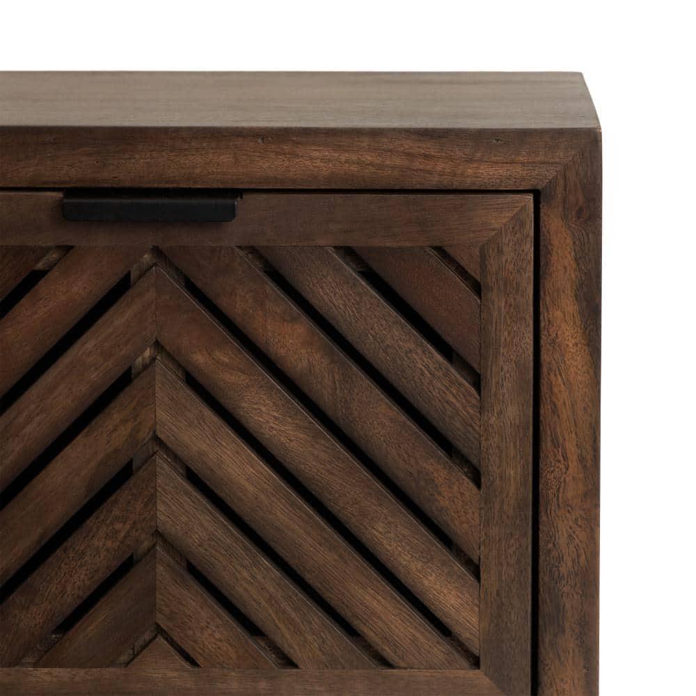 Kate and Laurel Mezzeta Modern Floating Shelf Side Table with Storage Cubby, 16 x 10 x 12, Natural Wood, Decorative Slatted Wood Floating Nightstand with Pull Down Door for Use as Bathroom Storage