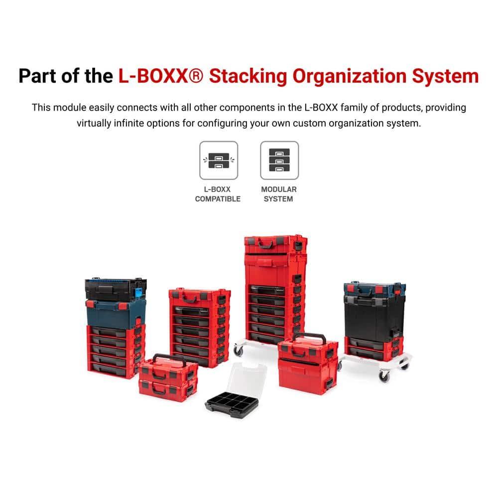 Red and Black Plastic Stacking Tool Box with Clear Lid