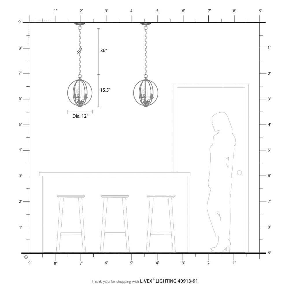 Delridge 12 in.  3-Light Brushed Nickel Globe Convertible Chandelier/Semi Flush with Clear Crystals