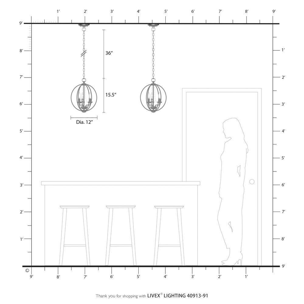 Delridge 12 in.  3-Light Brushed Nickel Globe Convertible Chandelier/Semi Flush with Clear Crystals