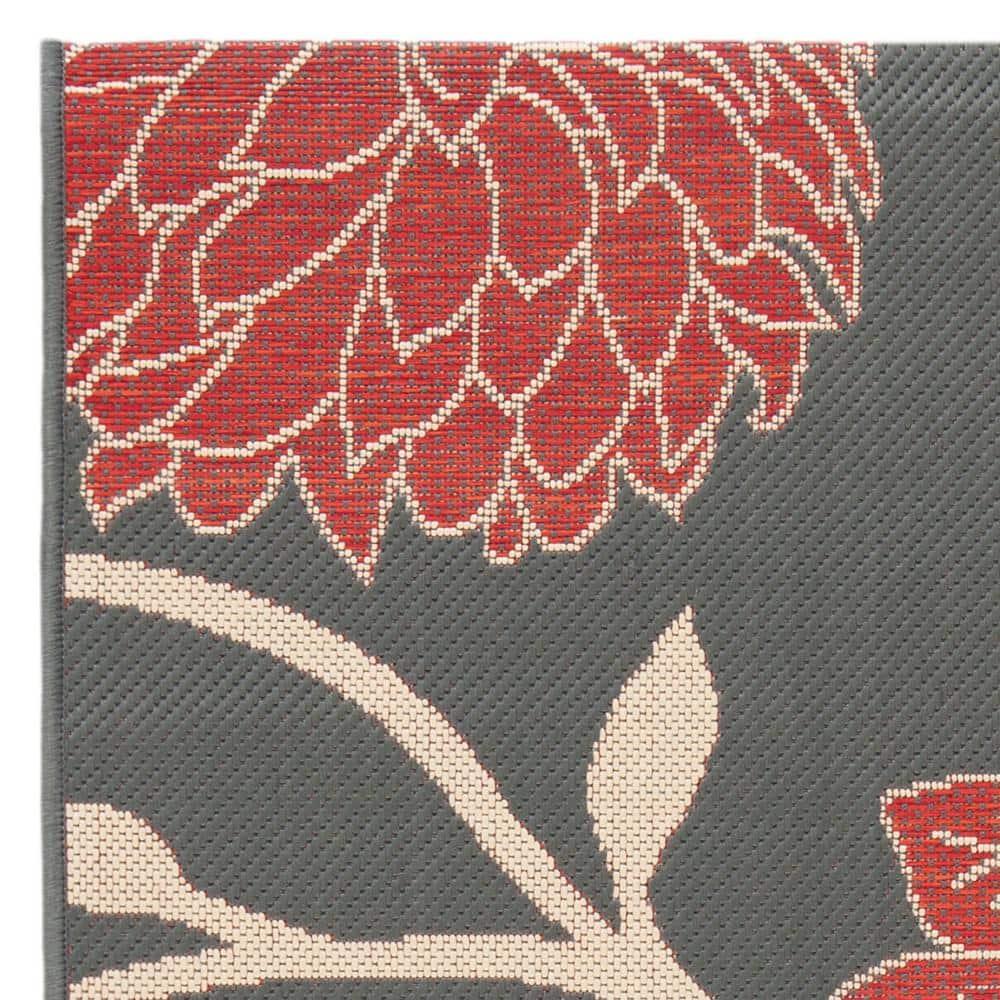 SAFAVIEH Courtyard Tyson Floral Indoor/Outdoor Area Rug, Anthracite/Red, 2'7" x 5'