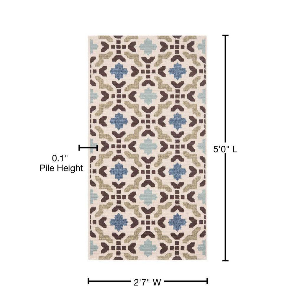 SAFAVIEH Veranda Branson Geometric Indoor/Outdoor Area Rug, 2'7" x 5', Cream/Aqua