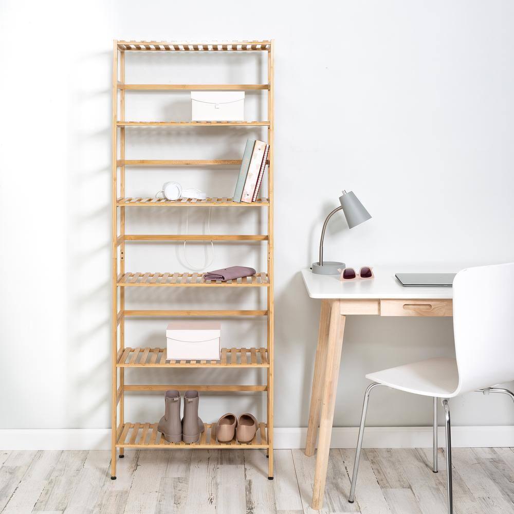 Honey-Can-Do 64" H 6-Tier Bamboo Storage Shelves, Natural, Holds up to 33 lb per Shelf