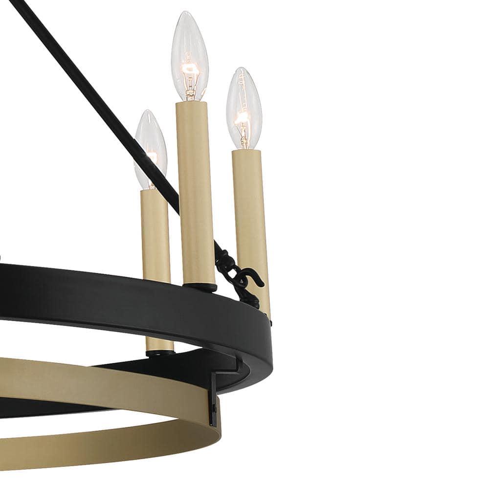 Vanity Art 12-Lights Candle Style Wagon Wheel Chandelier Lighting Farmhouse Candle Ceiling Light Fixtures for Living Room Kitchen Dining Room - 10552TW-BK-BD