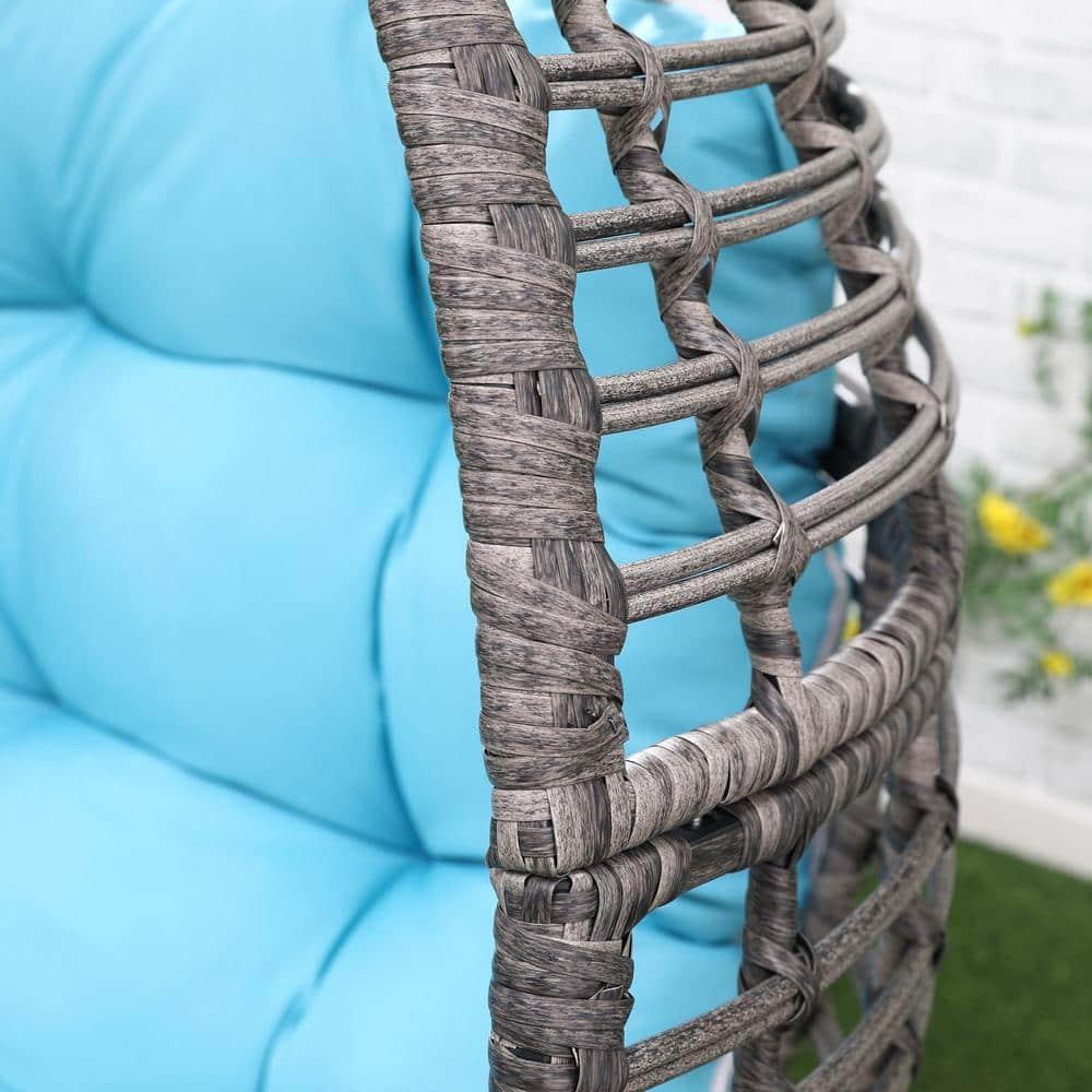 Outsunny Egg Chair w/ Soft Cushion, Teardrop Cuddle Seat, Outdoor / Indoor, PE Plastic Rattan Furniture, Adjustable Height, sky Blue