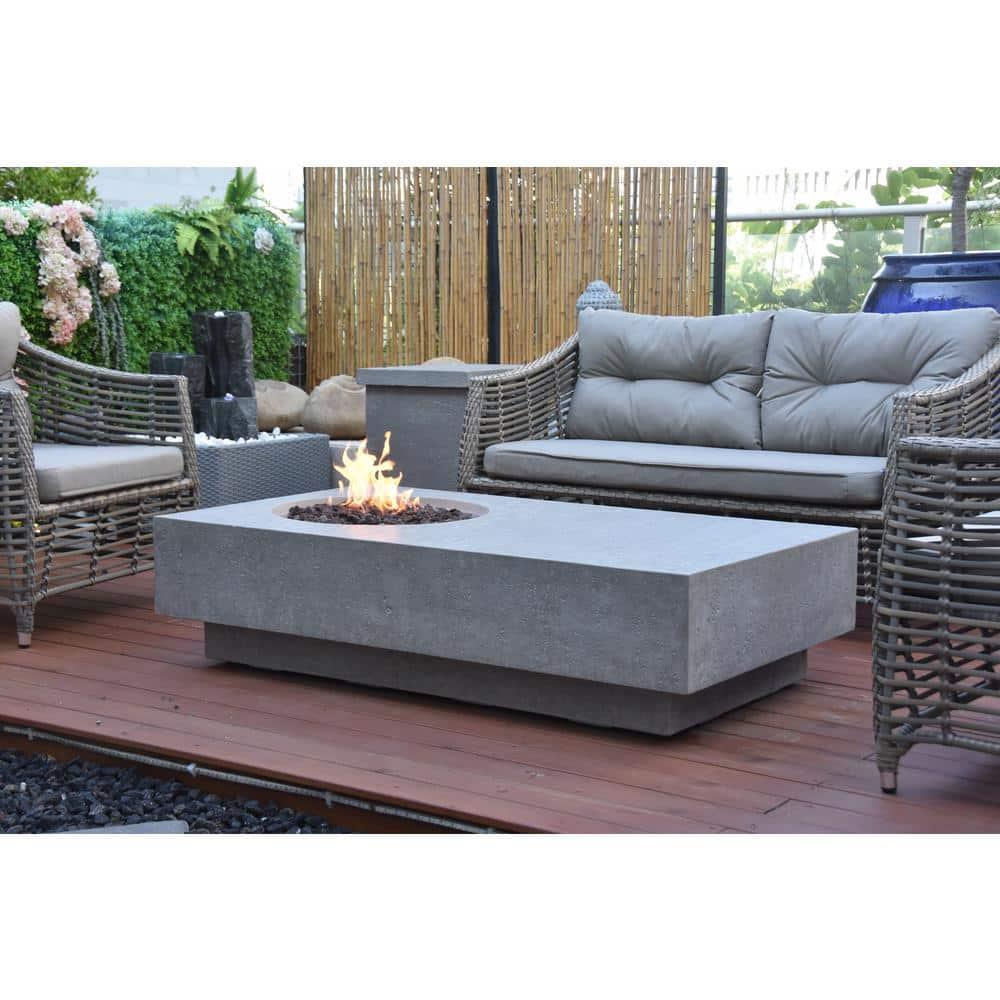Modernview 56 Inch Rectangular Concrete Natural Gas Fire Pit Table in Light Gray By Lakeview Outdoor Designs