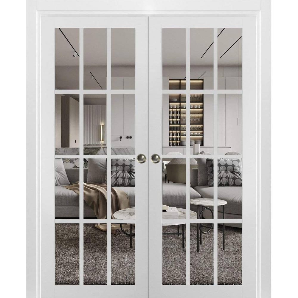 SARTODOORS Felicia Clear Glass Sliding Closet White Doors