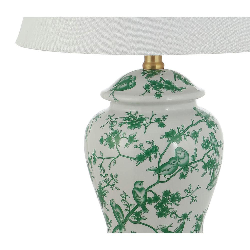 JONATHAN Y JYL3005B Penelope 22" French Country Cottage Ceramic/Iron Chinoiserie Ginger Jar LED Table Lamp, Classic for living room, dinning room, bedroom Bulb Included, White/Green