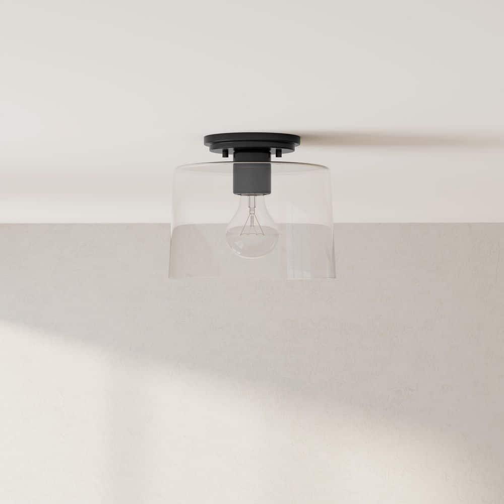 Progress Lighting, Adley Collection, 1-Light Flush Mount, Matte Black, Clear Glass Shade