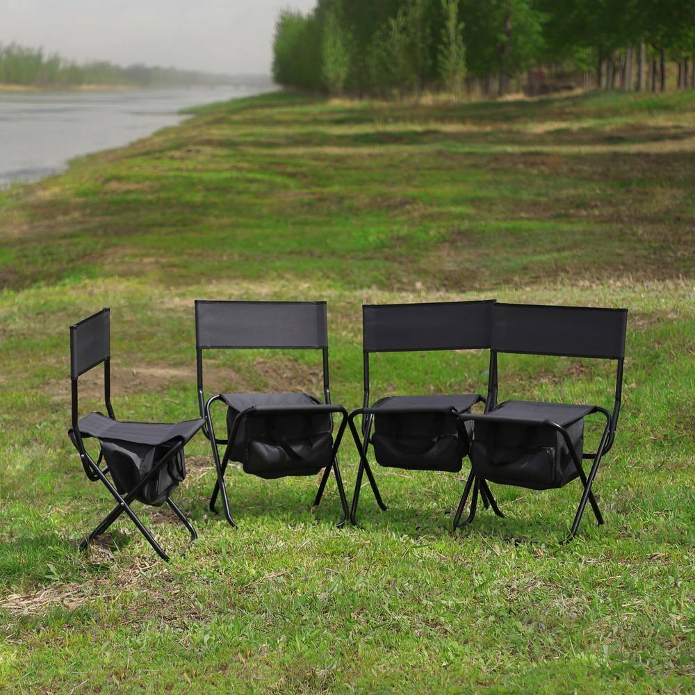 4-Pieces Grey Folding Outdoor Chair with Storage Bag for indoor, Outdoor Camping, Picnics and Fishing