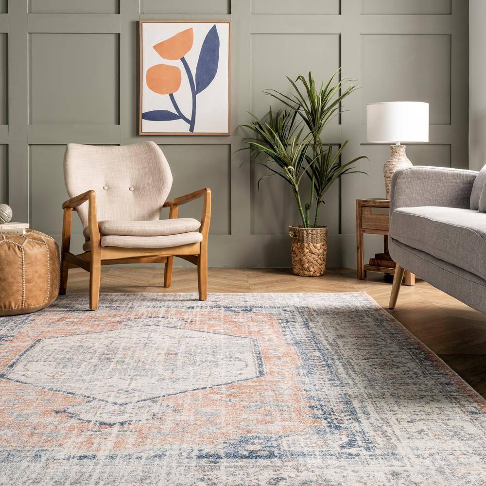 Nuloom Jacquie Pet Friendly Machine Washable Vintage Floral Area Rug, 8' x 10', Peach