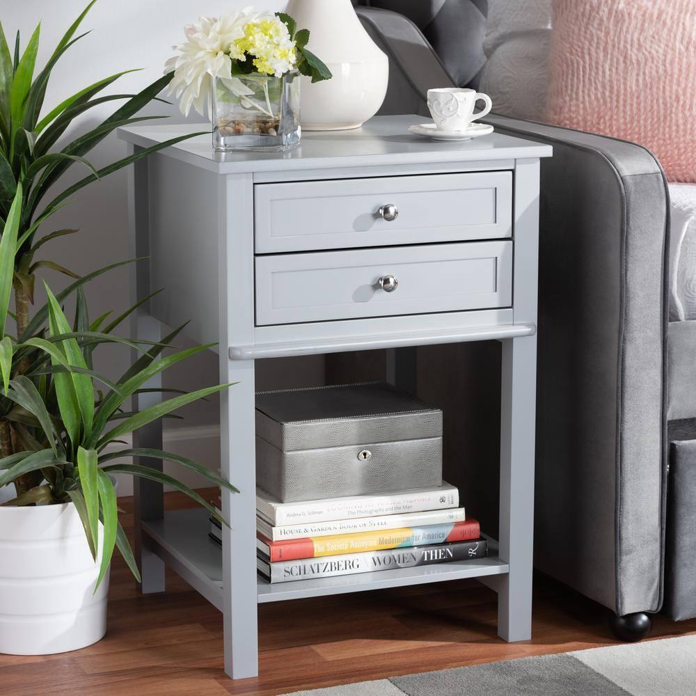 2 Drawer Willow Wood Nightstand -  Baxton Studio