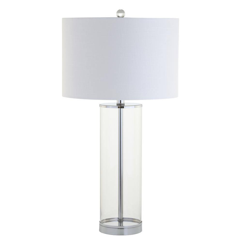 JONATHAN Y JYL2004A Harper 29" Glass LED Table Lamp, Modern, Contemporary, Minimalist for living room, dinning room, bedroom, office Bulb Included, Clear/Chrome