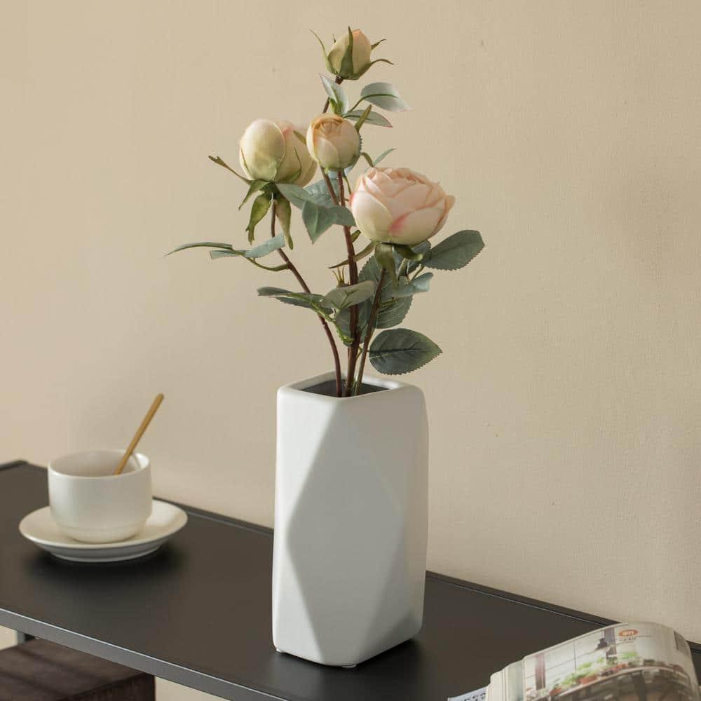 Uniquewise Decorative Ceramic Multi Paned Vase, Modern Style Centerpiece Table Vase Set of 3, Beige Large, White Medium, And Green Small