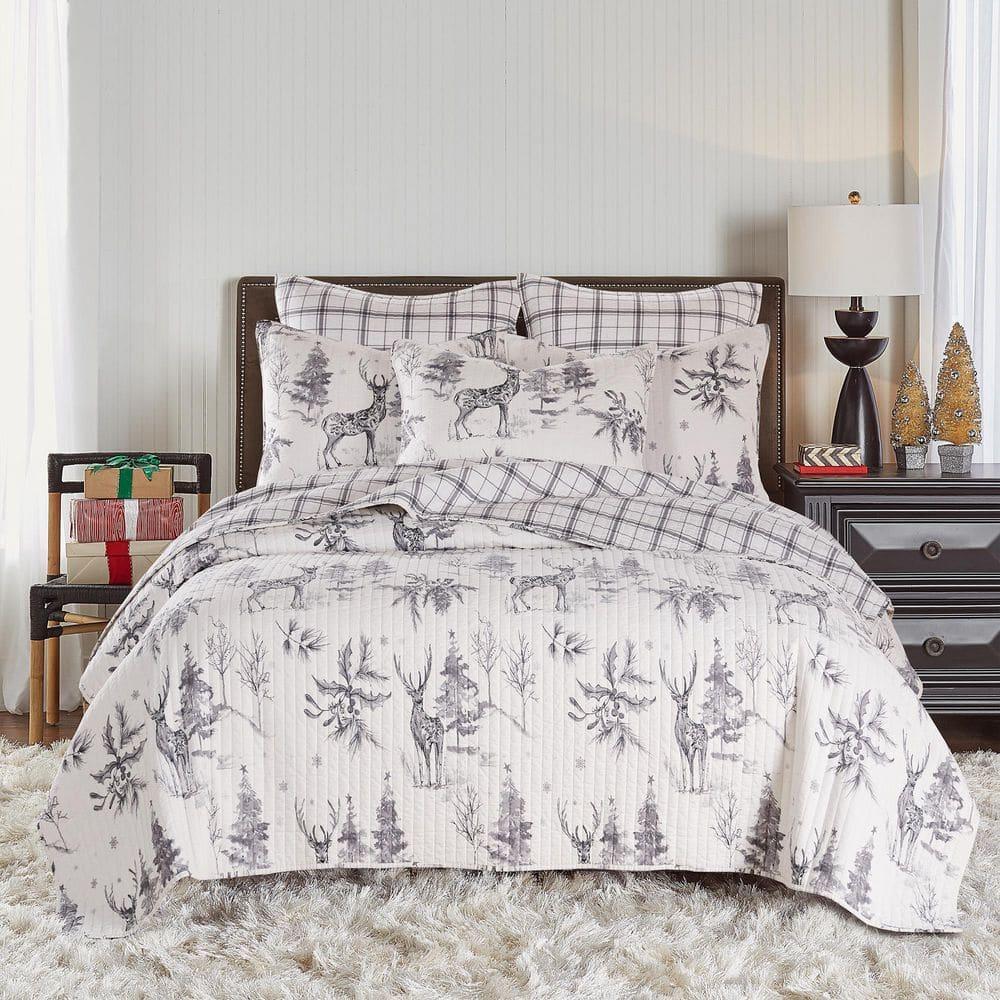 Villa Lugano Sleigh Bells Grey by Levtex Home - Sleigh Bells Grey Quilt - King - Standard - Quilt (106x92in.) - Reversible - Cotton/Poly